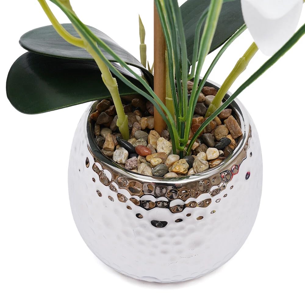 Orchidée artificielle en pot, fleurs artificielles, orchidées Phalaenopsis plante avec pot, orchidée artificielle blanche, pour salon table à manger véranda table à thé 36 x 39 cm