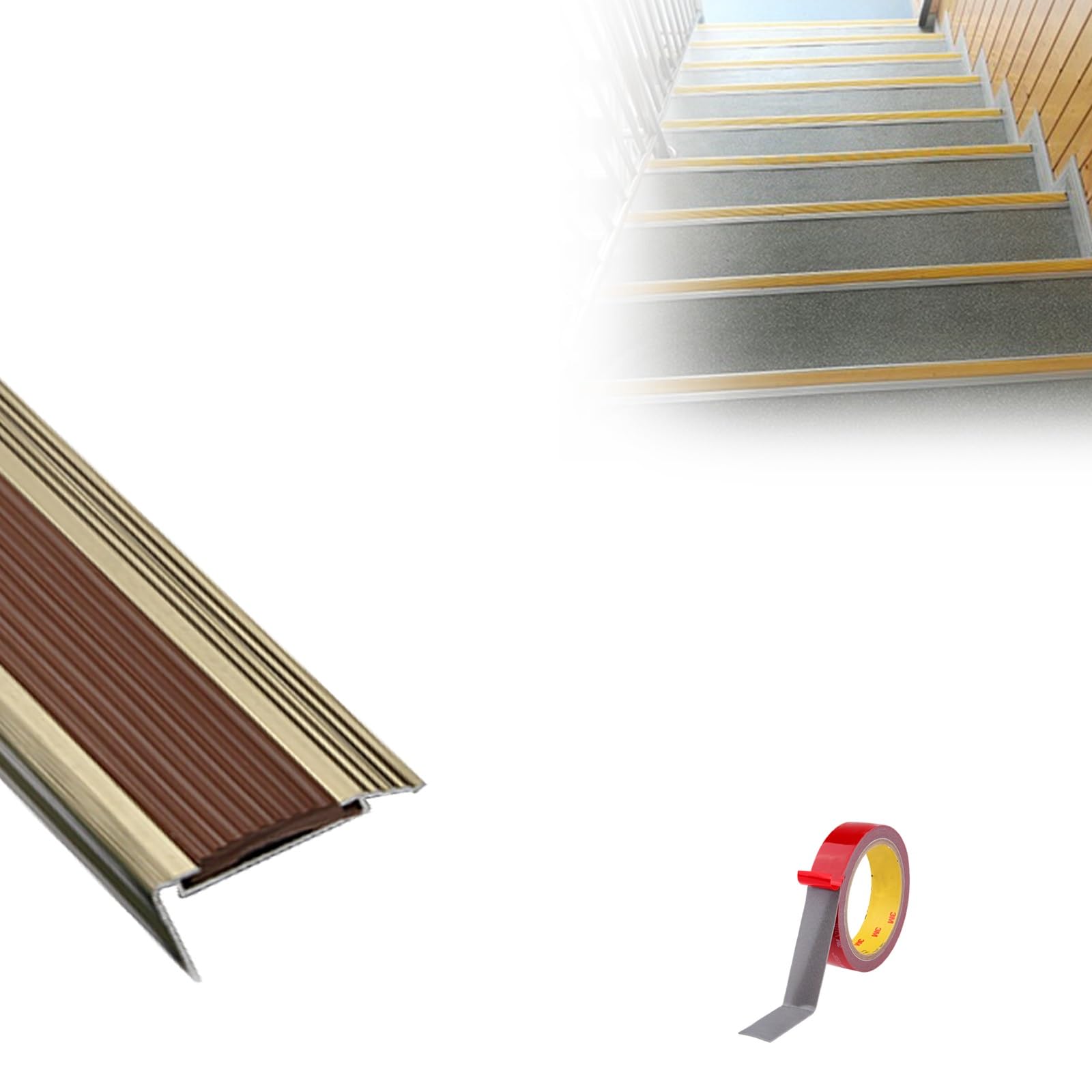 Tira De Escalera Antideslizante Aleación Aluminio, Tipo L Tira Antideslizante, Tira Del Piso Tira Impermeable, Doble Antideslizante, Proceso De Anodizado, Apto para Escaleras Interiores Y Exteriores (