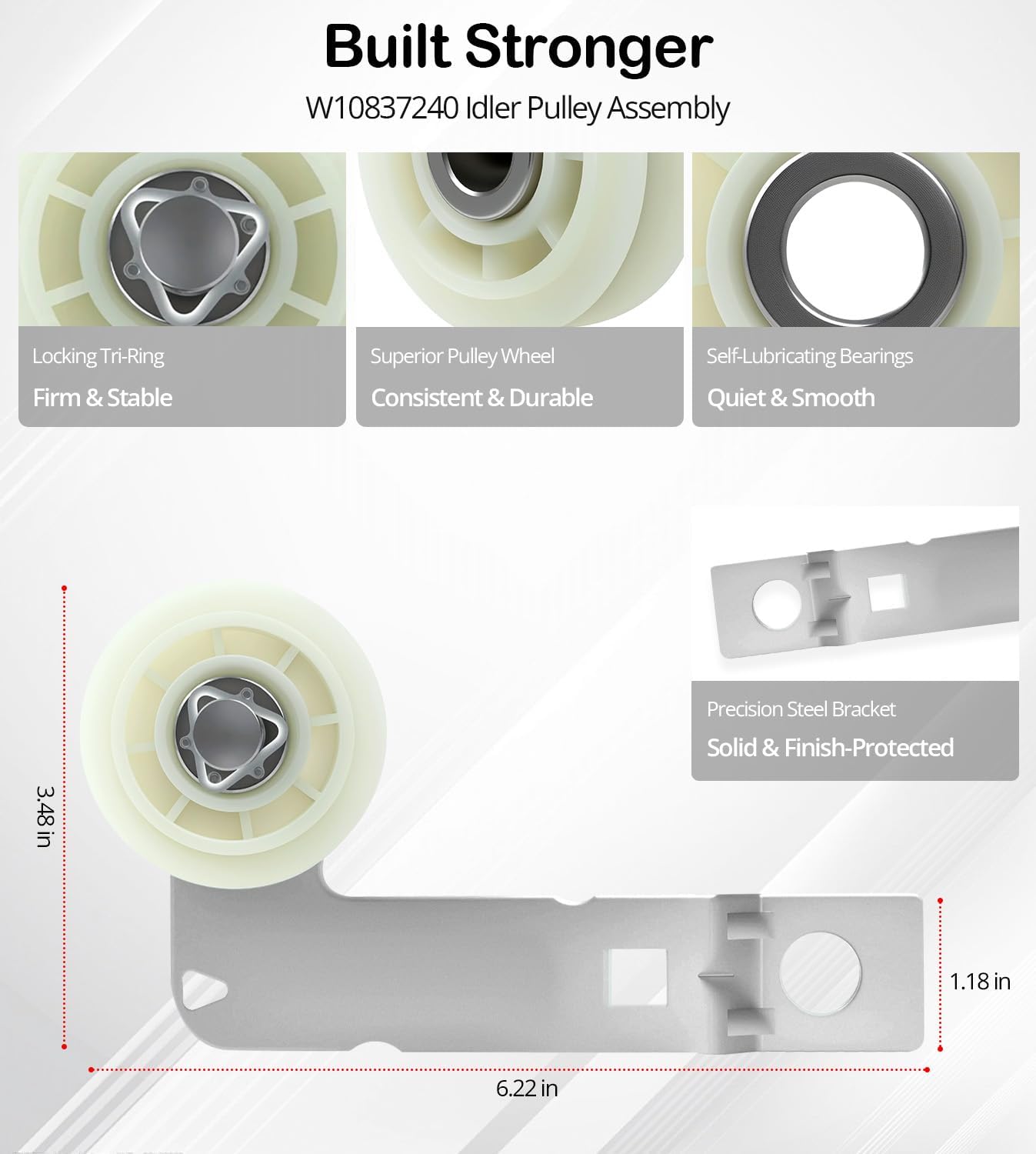 Upgraded EngPair 4392067 Dryer Repair Kit with W10837240 & 279640 Dryer Idler Pulley, WPW10314173 W10314173 Dryer Drum Roller, 661570V Belt, for Whirlpool Cabrio Duet, Kenmore Elite, and Maytag Bravos