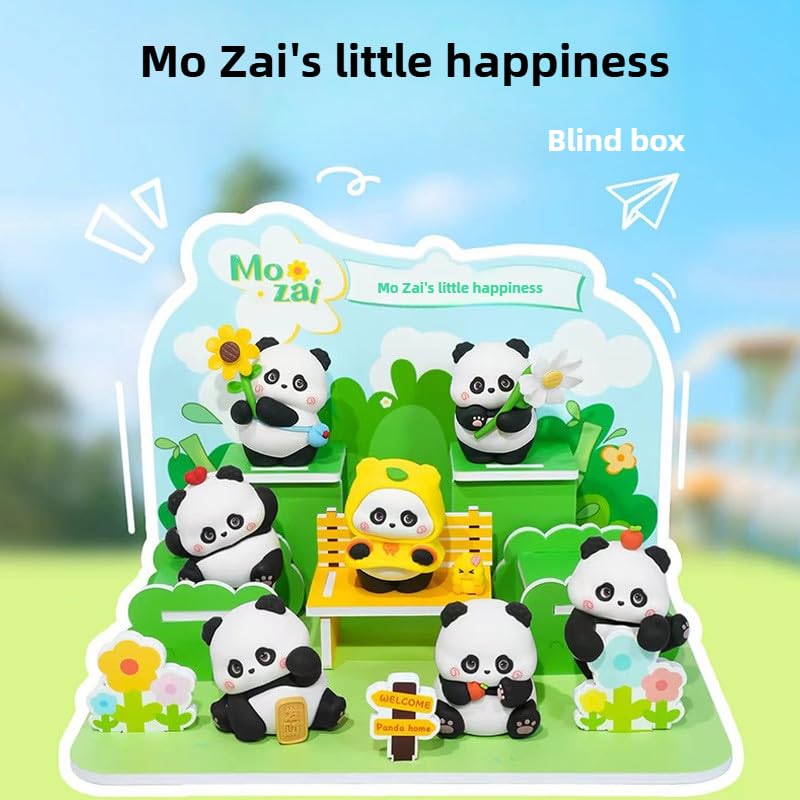 Mo Zai's Little Happiness Blind Box – niedliche Panda-Tier-Gezeiten-Spielpuppe, zufällige Auto-Ornamente, Schreibtisch-Dekorationen, Stressabbau-Geschenk (5 zufällige Packungen)