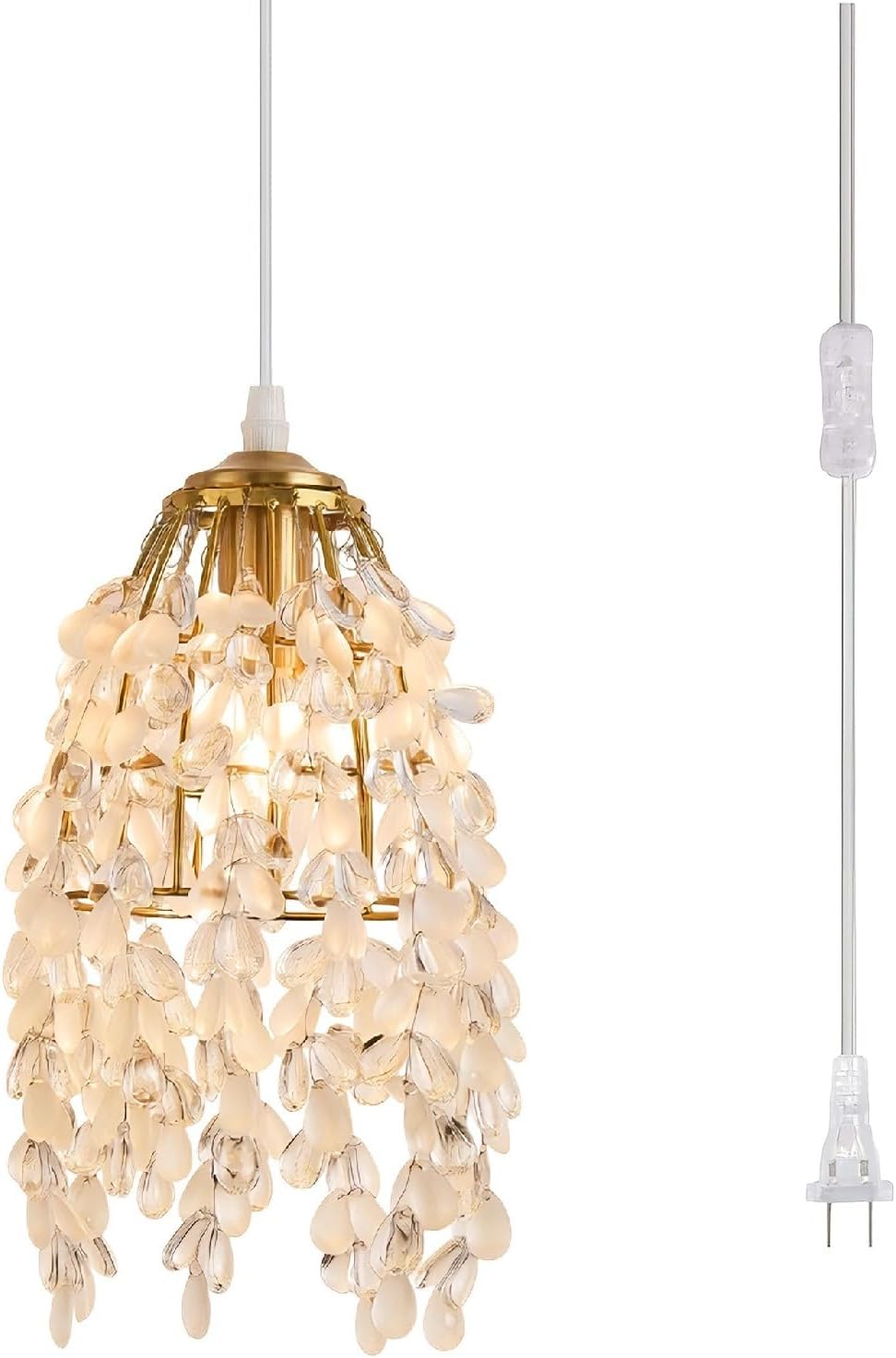 Elegant Mini Chandelier Plug in Crystal Pendant Light,Golden