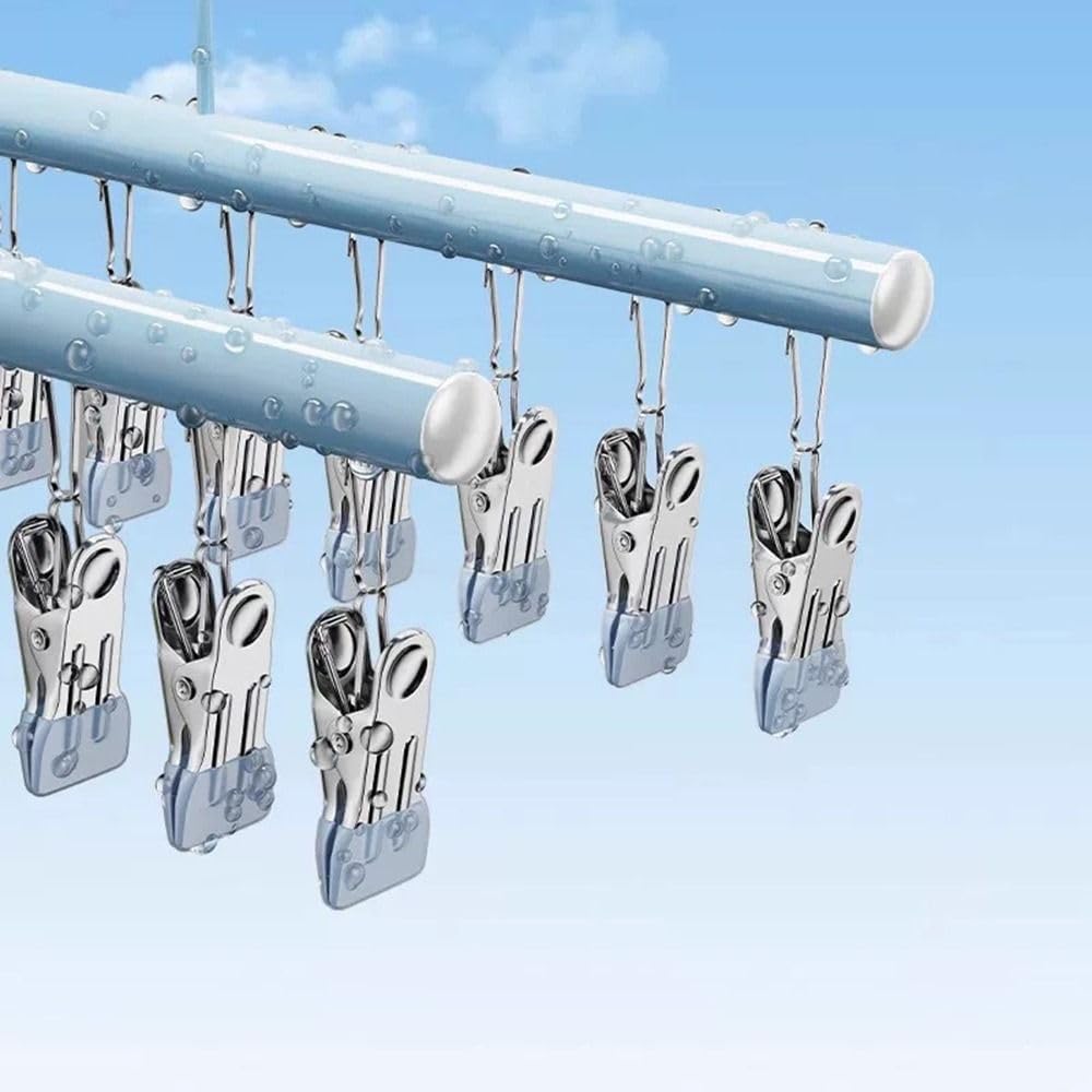 3-Pack Stainless Steel Clothes Drying Rack, Windproof Multifunctional Anti-Slip Laundry Hanger for Socks/Underwear with 10 Cilps, Space-Saving Closet Organizers and Storage
