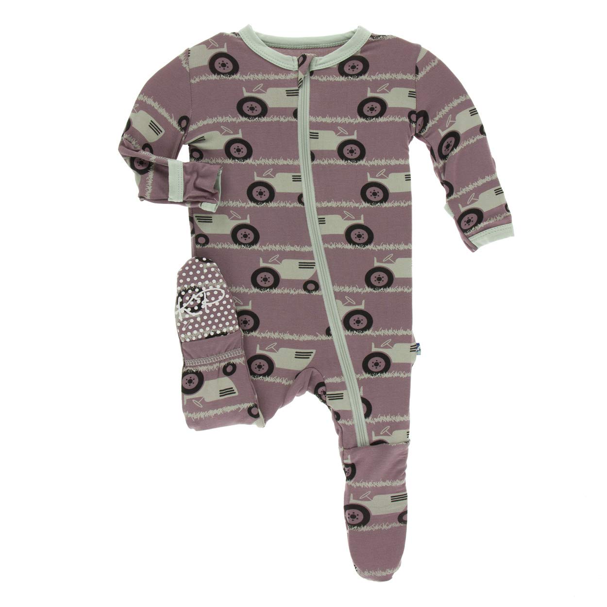 KicKee Pants Print Footie with Zipper (Aloe Bears and Treeline