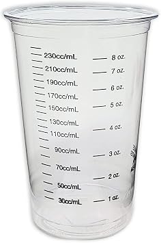10 8oz Graduated Clear Plastic (PET) Cups and 10 6 Wood Stir Sticks for Mixing Paint, Stain, Epoxy, Resin by NetSellsIt 8 oz Disposable