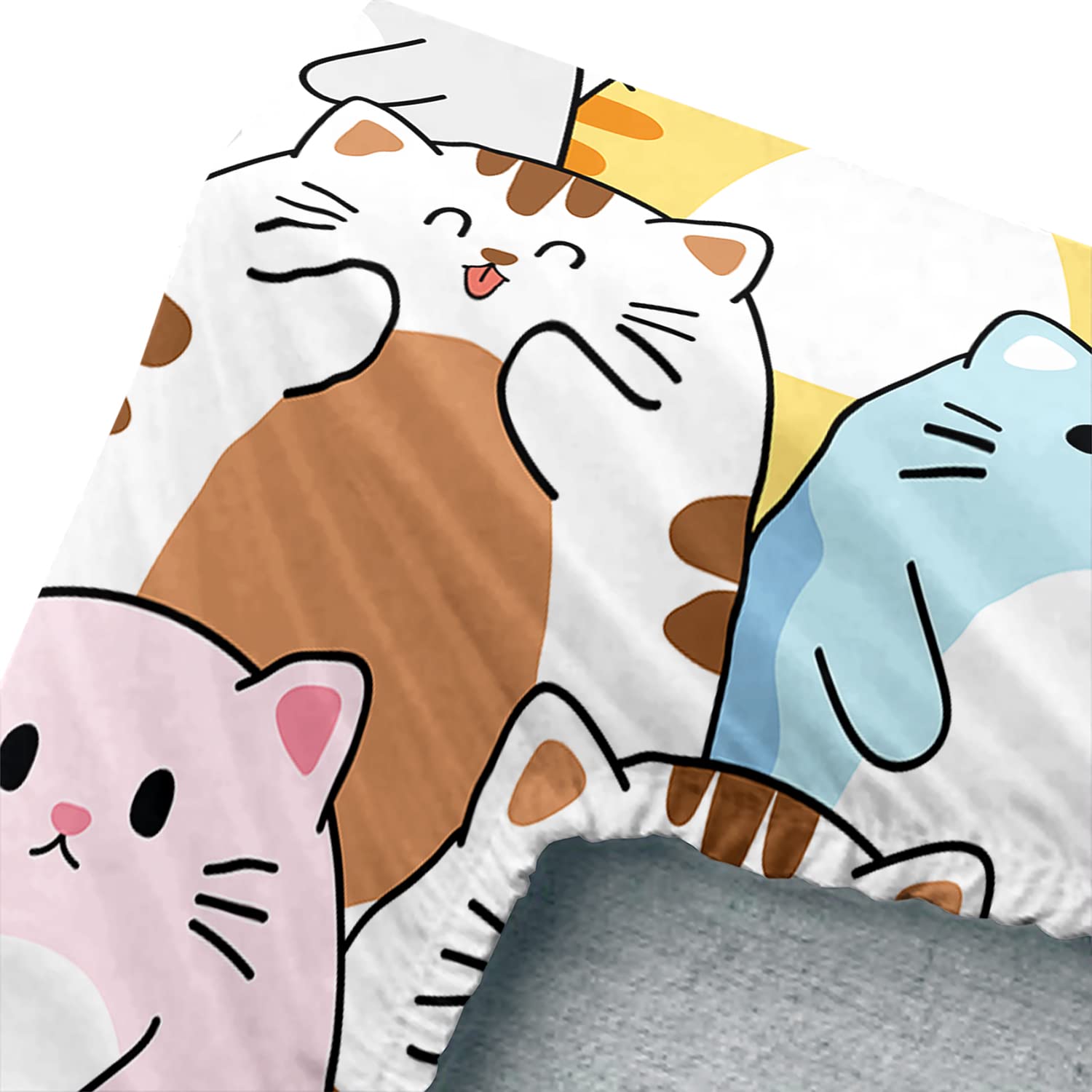 Katze Bettwäsche-Set – Lustiges Cartoon-Design, 100% Mikrofaser, 4-teilig Mit Spannbetttuch