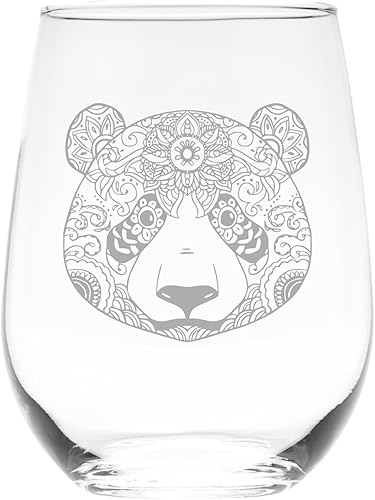 C M - Panda Stemless Wine Glass - Panda Themed Gift for Women and Men - 17 oz. (Style P1)