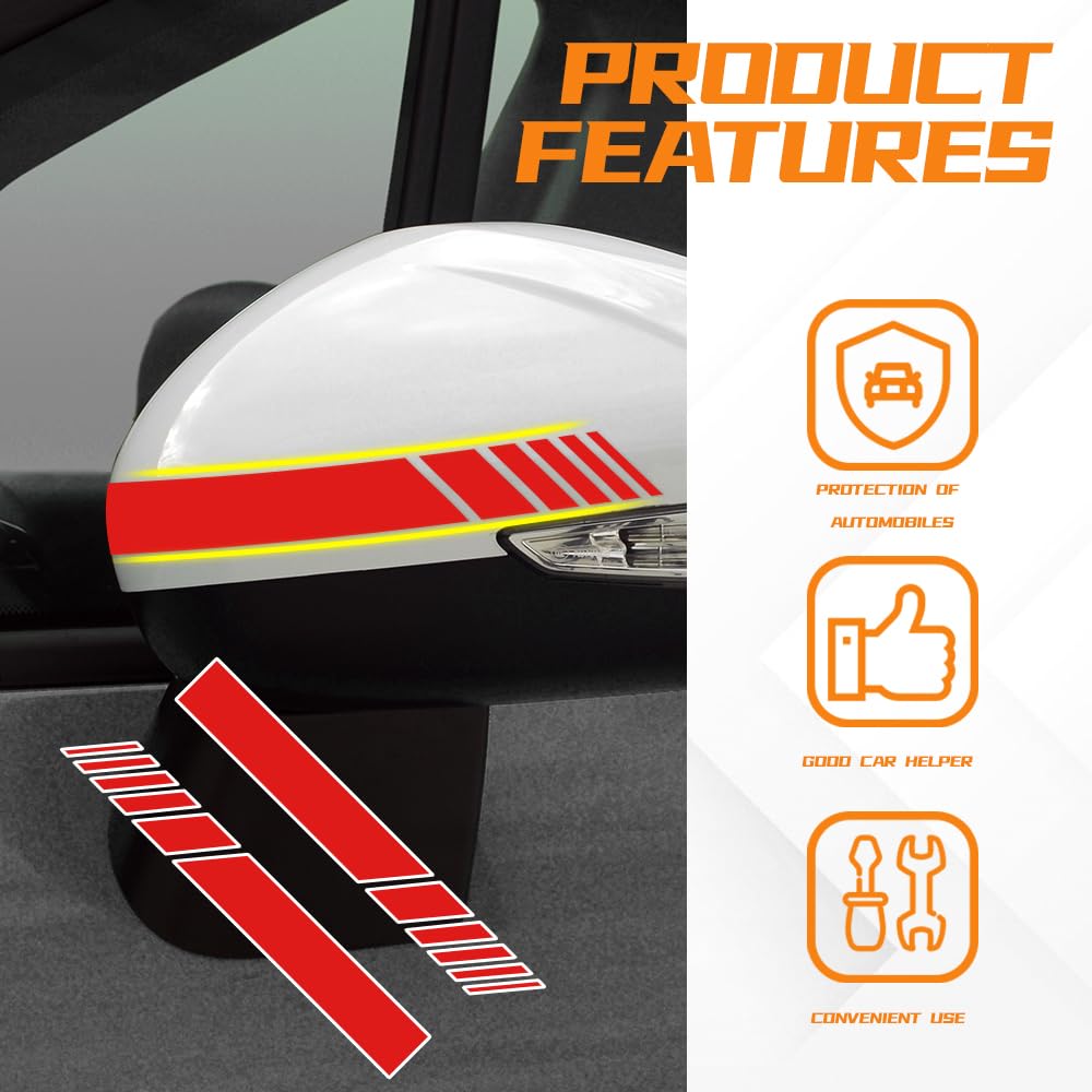 2PCS Car Rear View Mirror Stickers Waterproof Auto Side Rearview Mirrors Decal Stripes Universal Anti-Collision Striped Automotive Warning — view 5