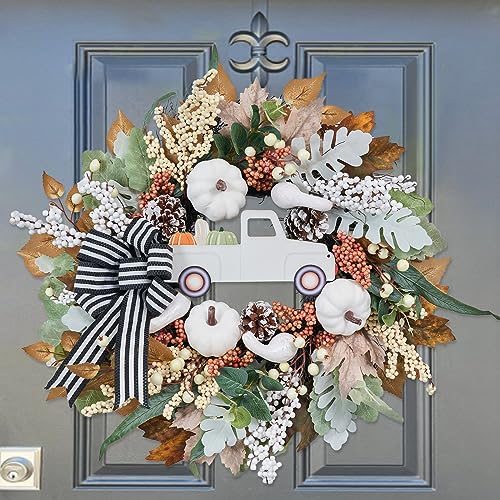 Fall Wreath for Front Door,20 inch Door Wreath with White