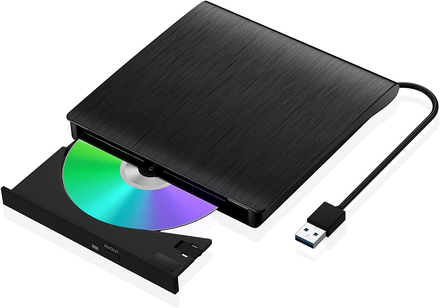 HQU External CD Drive, USB 3.0 Portable CD/DVD +/-RW Drive Slim DVD/CD ROM Rewriter Burner for Laptop Desktop PC Windows XP/2003/Vista/7/8.1/10, Linux