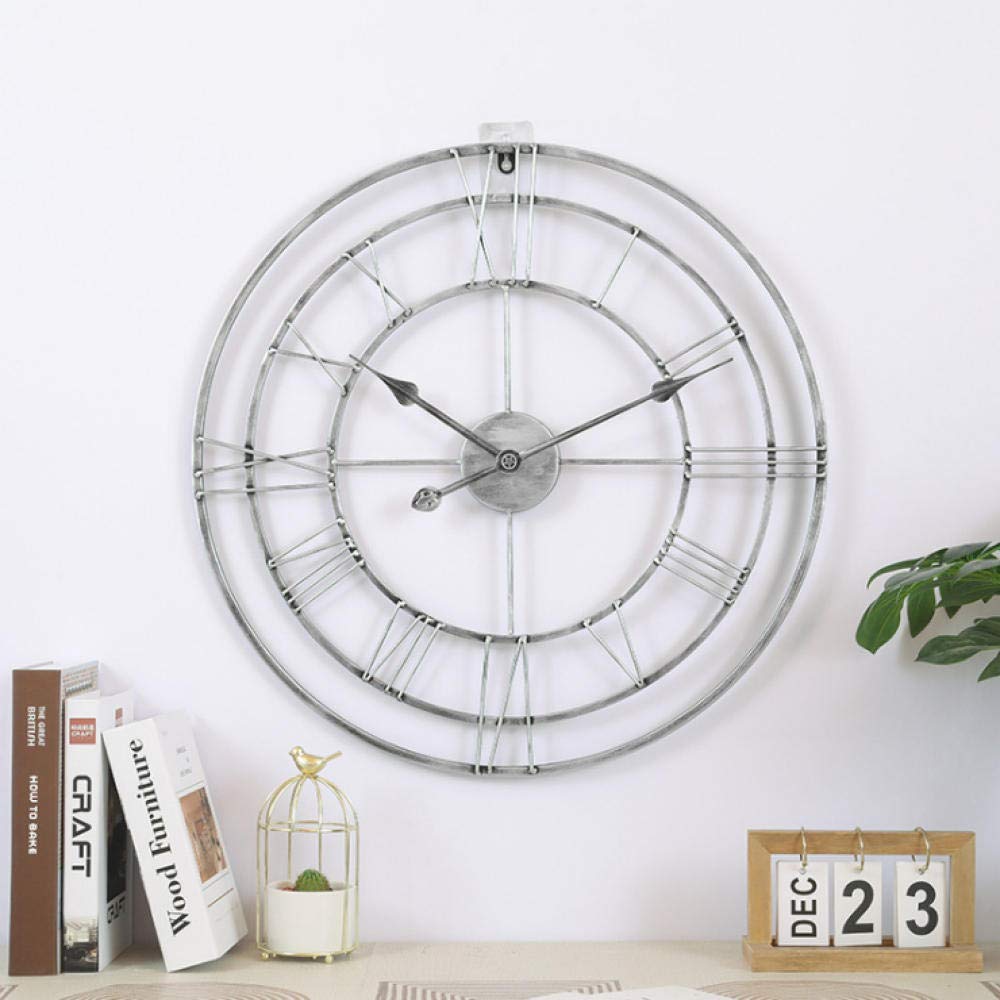 Horloge murale géante en métal de 60 cm avec chiffres romains pour jardin