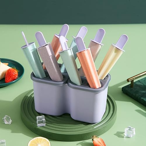 Vista 3 de HOMQUEN Moldes para paletas de hielo, 8 piezas, molde reutilizable para helado de fácil liberación para niños, moldes de paletas caseras de muchas