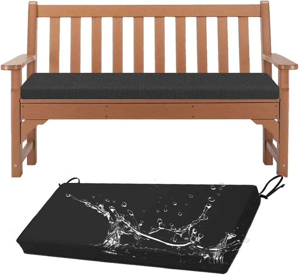 防水8cmガーデンベンチクッション - 滑り止め加工の快適なシートパッド、パイピングデザイン、屋外用家具、スイング、パティオ用、ブラ