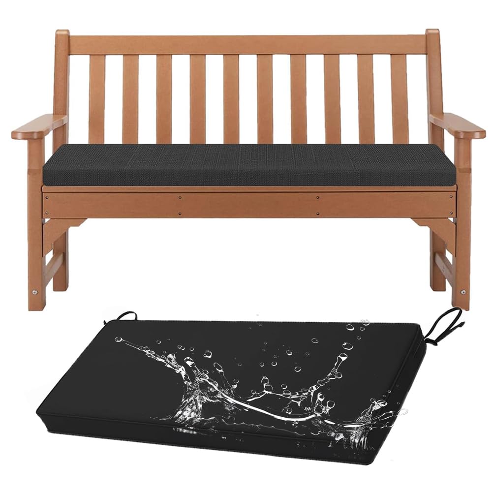 Cojín de banco impermeable exterior negro antideslizante 190x60