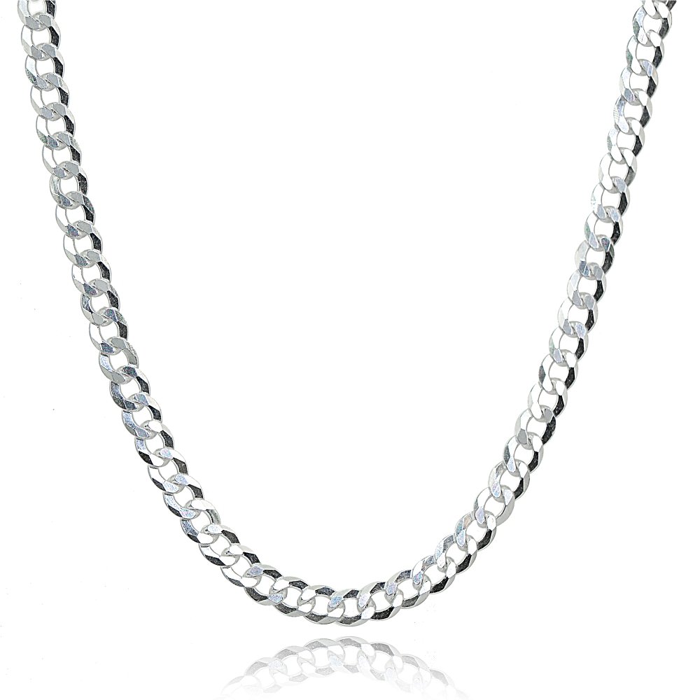 Hoops & Loops 925 Sterling Silver Italian Diamond-Cut Cuban Curb Link Necklace