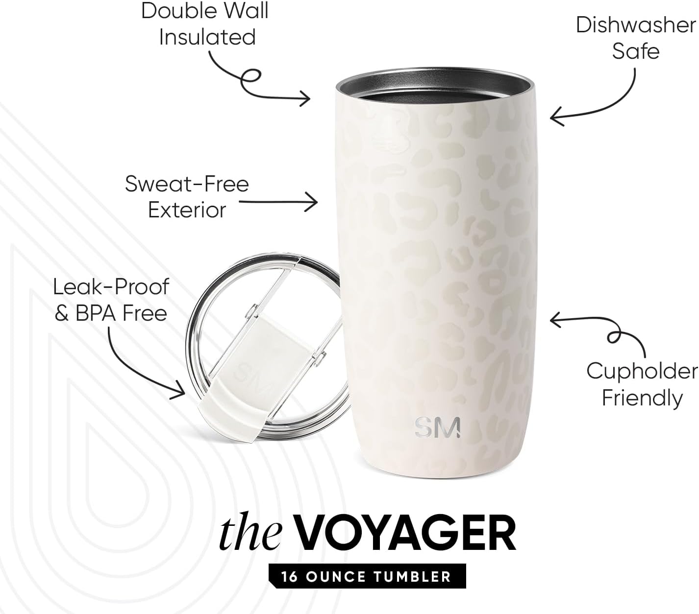 Simple Modern Travel Coffee Mug Tumbler with Flip Lid | Reusable Insulated Stainless Steel Cold Brew Iced Coffee Cup Thermos | Gifts for Women Men Him Her | Voyager Collection | 16oz | Cream Leopard - Image 4