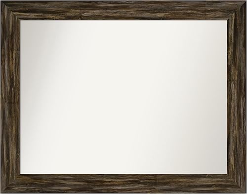 Amanti Art Espejo de baño marrón para sobre el fregadero, 26 x 33 pulgadas, espejo de tocador rectangular estrecho marrón, marco de madera rústica