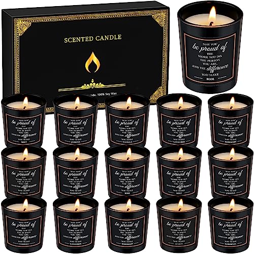 MTLEE 16 Pcs Scented Candles Gift Set Inspirational Candles for Home Scented in Bulk Strong Fragrance Soy Wax Aromatherapy Jar Candle Set for Women Bath Body Works Coworker (Inspirational,Black)