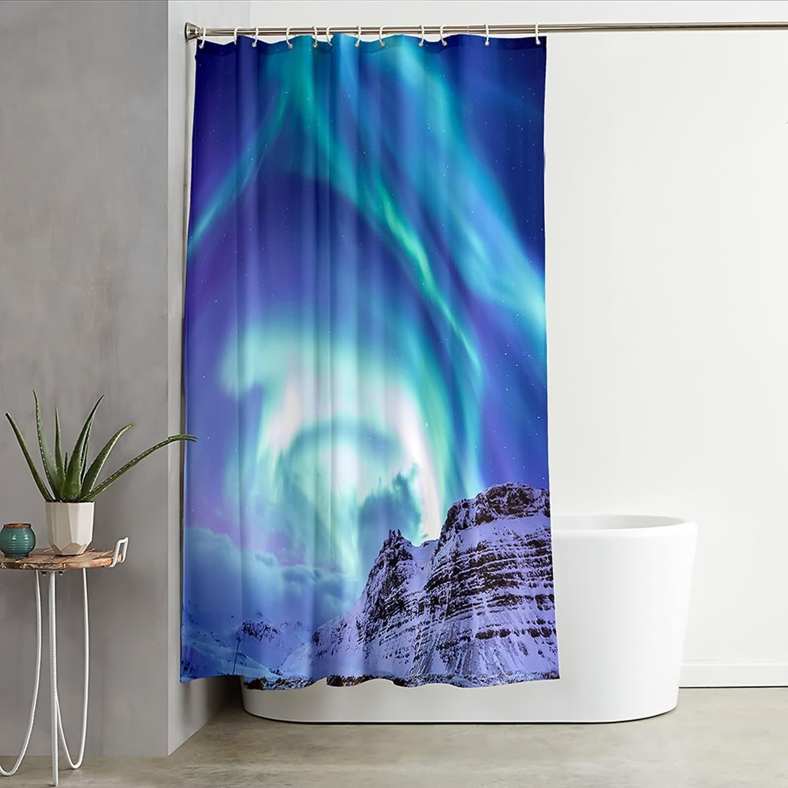 Cortina de ducha de 180 x 200 cm, tela textil, azul, diseño de paisaje natural, cortina de baño, tela de poliéster, resistente al moho, lavable, 1,8 x 2 m de largo (ancho x alto), incluye