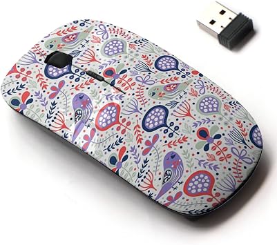 2.4G Wireless Mouse with Cute Pattern Design for All Laptops and Desktops with Nano Receiver - Bird Flowers