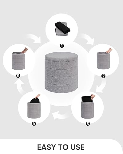 Vista 6 de B FSOBEIIALEO Otomana con Almacenamiento, Otomana Redonda de Sherpa con Espacio de Guardado, Reposapiés de Boucle 37.1 cm x 37.1 cm x 45 cm (Gris)