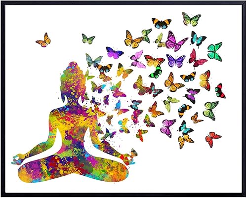 Decoración de budismo zen, estatua de Buda con mariposas, arte de pared de yoga, regalos de meditación de la nueva era para mujeres, decoración de