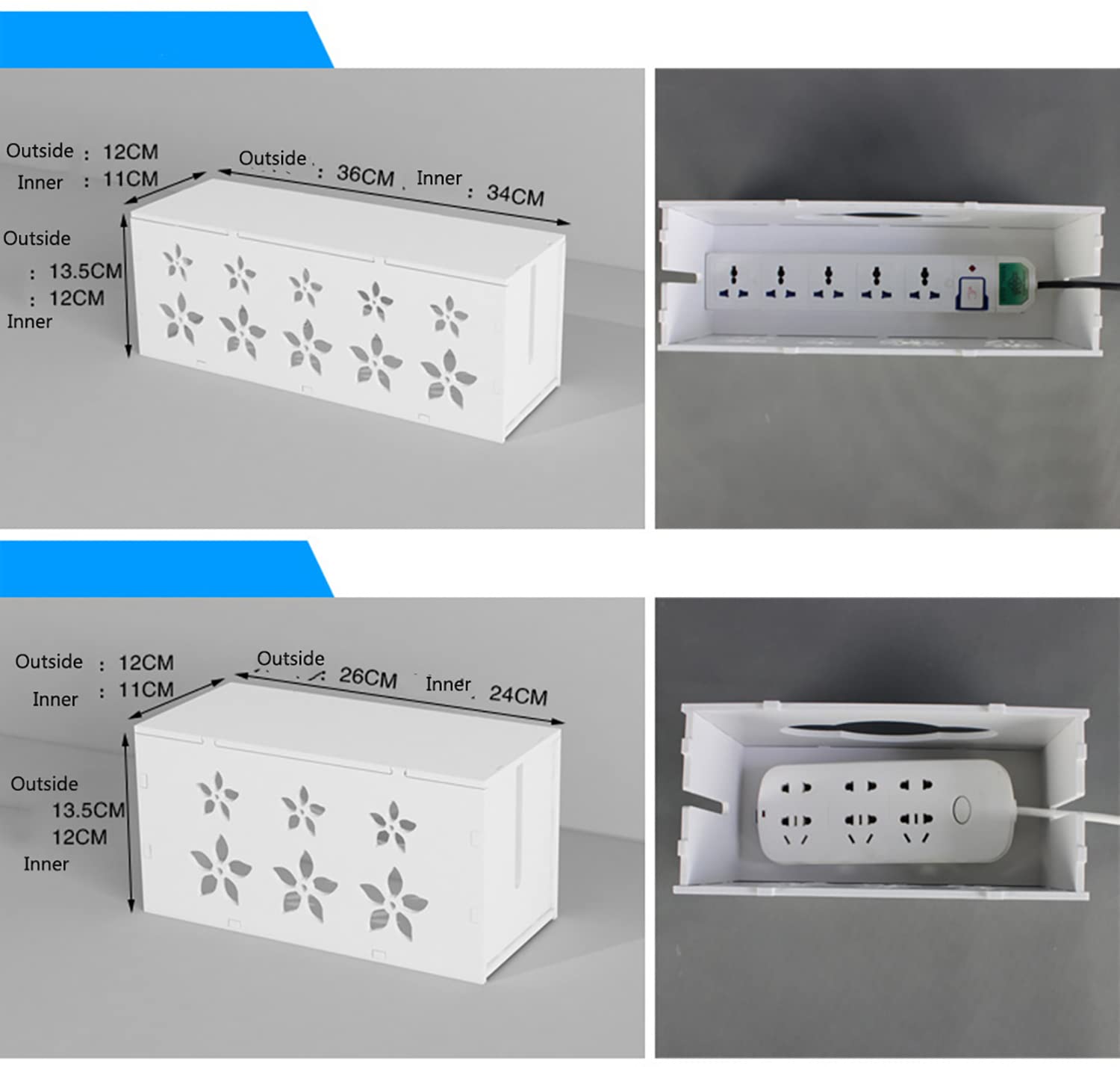 Caja grande de gestión de cables, caja organizadora de cables con tapa para cables de TV, computadora, router, concentrador USB y regleta de alimentación debajo del escritorio, 14.1 x 4.7 x 5.3