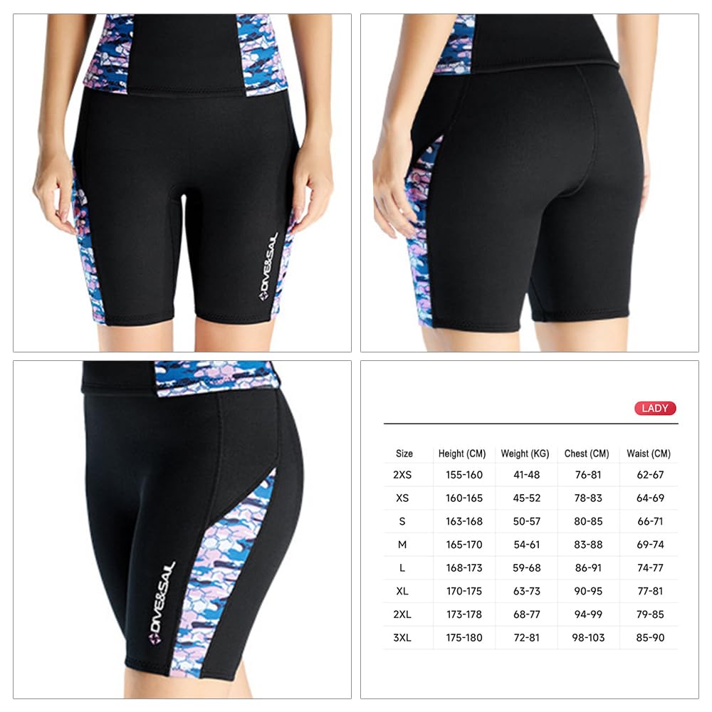Damen-Neoprenhose, Neopren-Shorts, 2 mm, Thermo-Schwimm-Leggings mit verstellbarem Kordelzug am Bund zum Surfen, Tauchen, Kajakfahren