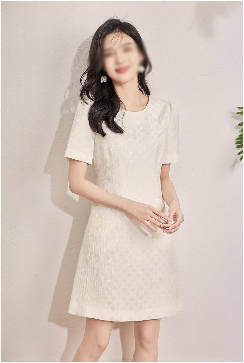 JSEIAJB Dignified Commuting French Socialite Three-Dimensional Flower Round Neck Waist Slimming Dress