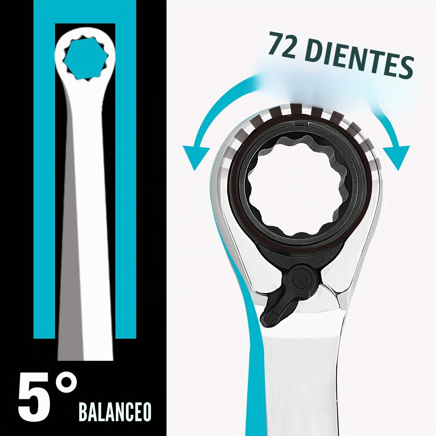 DURATECH Juego de llaves combinadas de trinquete reversibles de 9 piezas, juego de llaves combinadas de cabeza fija con estuche enrollable, 8-19 mm, Cr-V