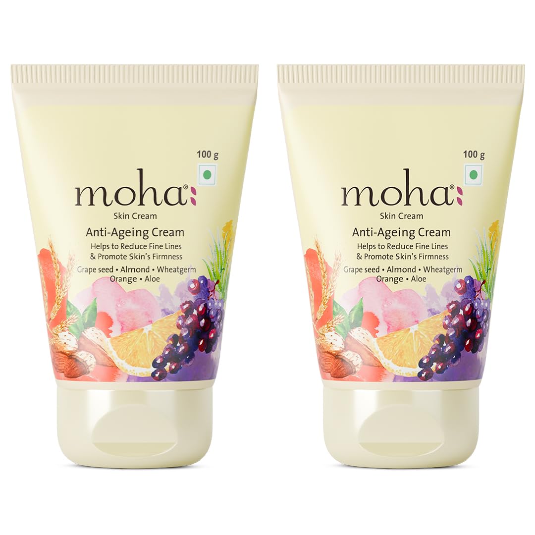 Moha Anti Ageing Cream for Fine Line & Wrinkles | Restores Skin Firmness & Reduces Pigmentation | Enriched with Grapeseed Oil, Aloe Vera & Wheat Germ for Collagen Boost & Radiant Glow | Dermatologically Tested for All Type of Skin - 100g (Pack of 2)