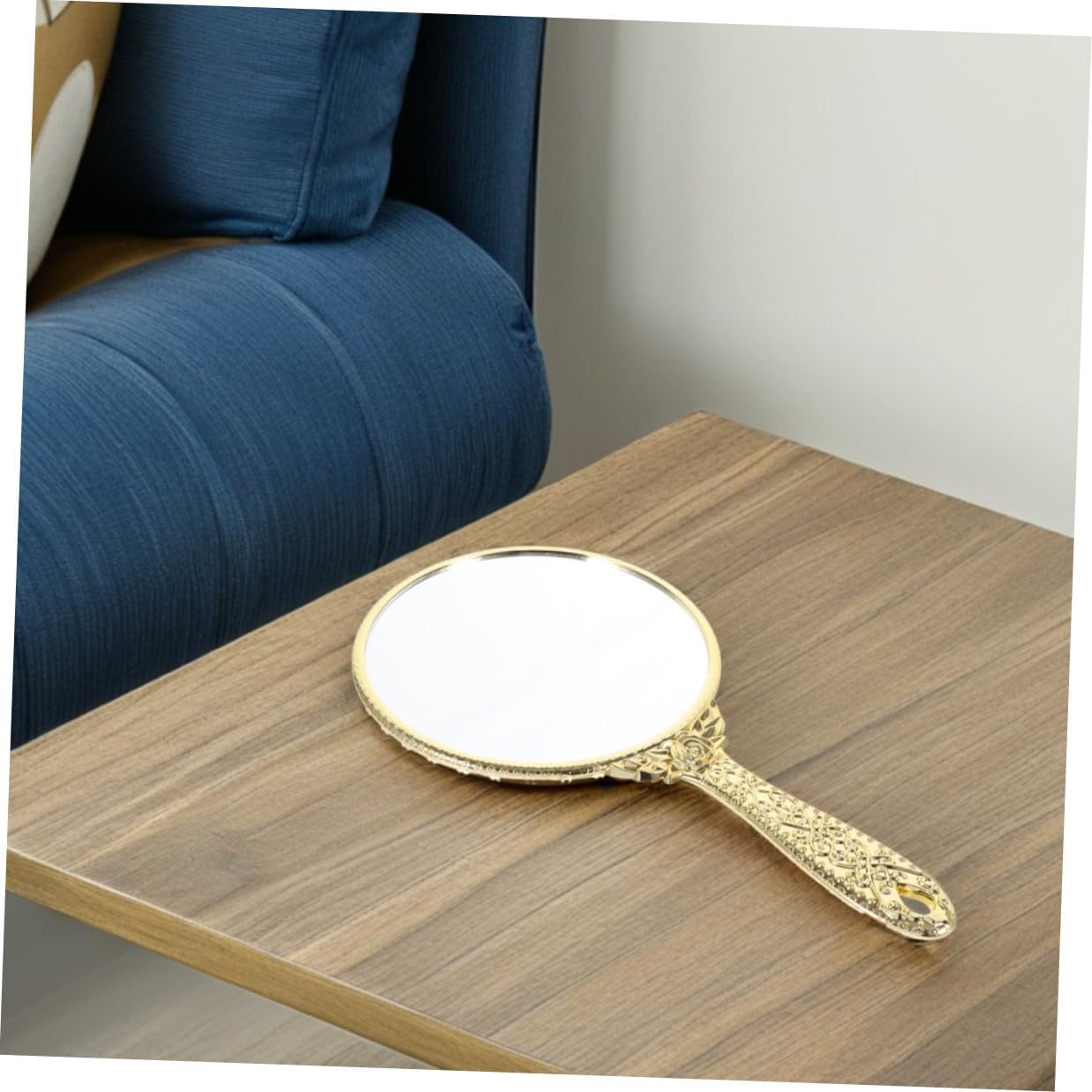 Vintage Style Handheld Vanity Mirror 2pcs Small Round Rose Handle Makeup Mirror for Travel and Daily Use