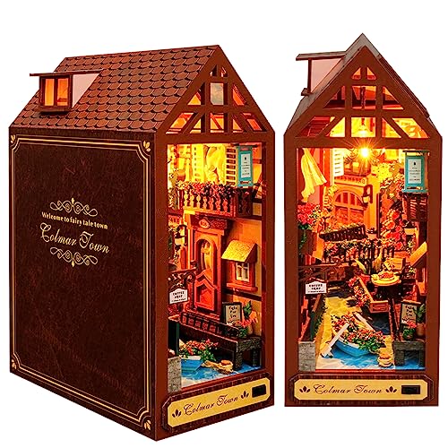 SUNDEER DIY Book Nook Kit, Wooden Book Nook Dollhouse Kit, Diy Miniature House Kit, 3D Miniature kit Decorative Bookcase