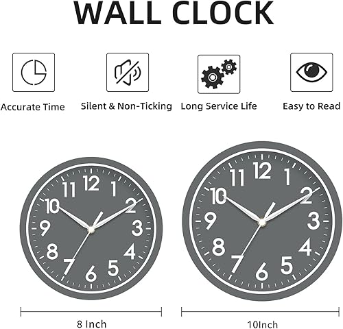 Miniatura 68 de AKCISOT Reloj de pared, moderno y pequeño, funciona con pilas, de 8 pulgadas, silencioso, analógico, clásico, para oficina, hogar, baño, cocina