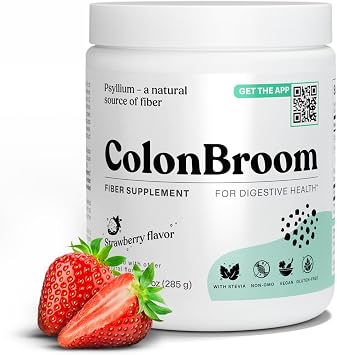 ColonBroom Psyllium Husk Powder Strawberry - Colon Cleanse for Bloating Relief & Gut Health - Colon Broom Fiber Powder Drink - Vegan, Gluten Free, Non-GMO Fiber Powder Supplement, 50 Servings