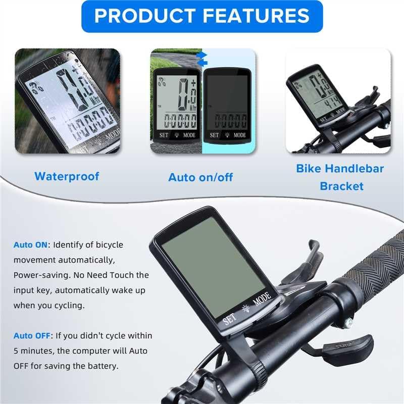 Miniatura 5 de Computadora de bicicleta y odómetro inalámbrico Big Secrren 3.3IN MPH KMH Velocímetro de bicicleta con despertador automático Ciclismo Old School