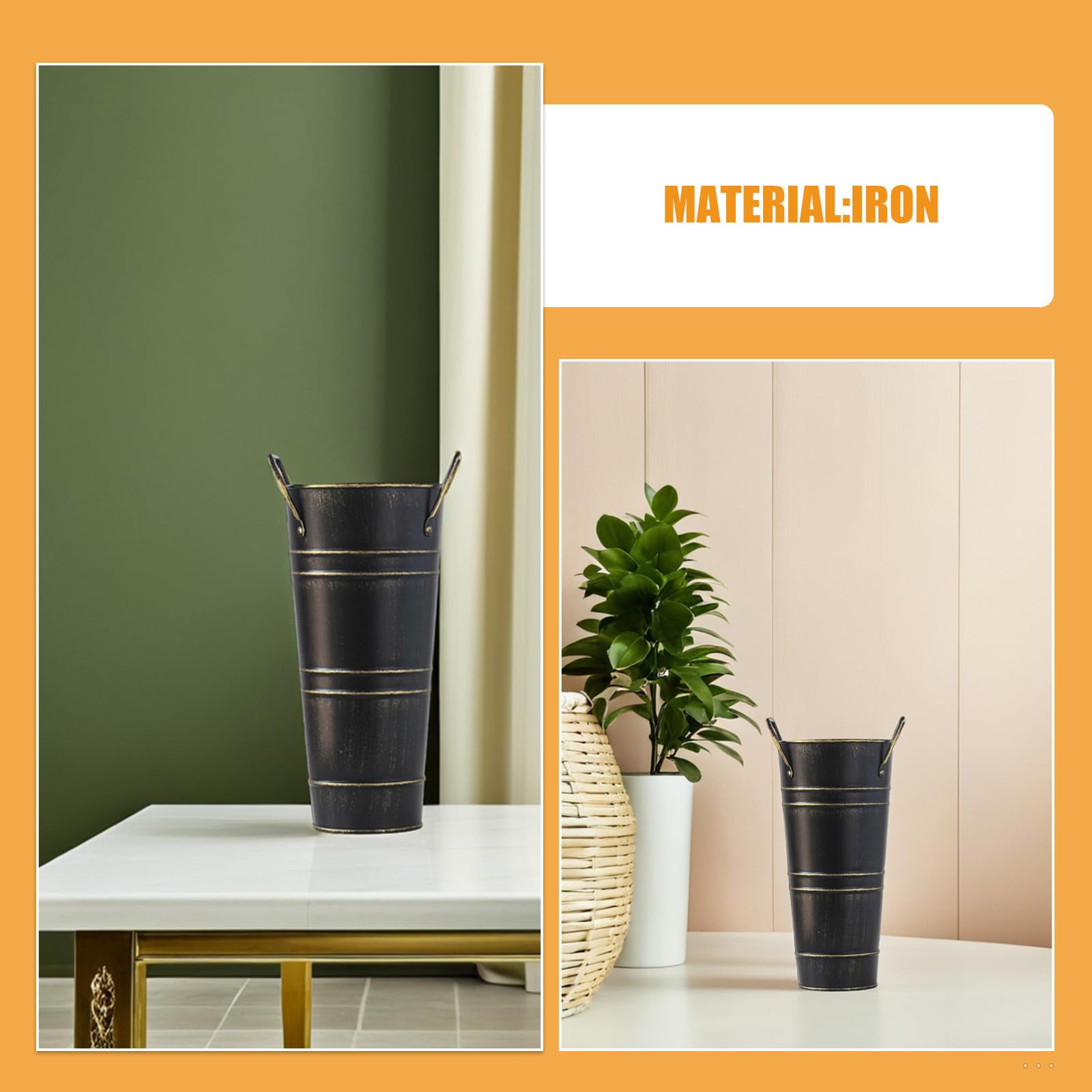 6 Szt. Sztuk Metalowych Wiader z Uchwytami Vintage Tin Bucket Dekoracyjny Wazon Żelazny Kwiaty Do Salonu Jadalni i Dekoracji Stołu Weselnego