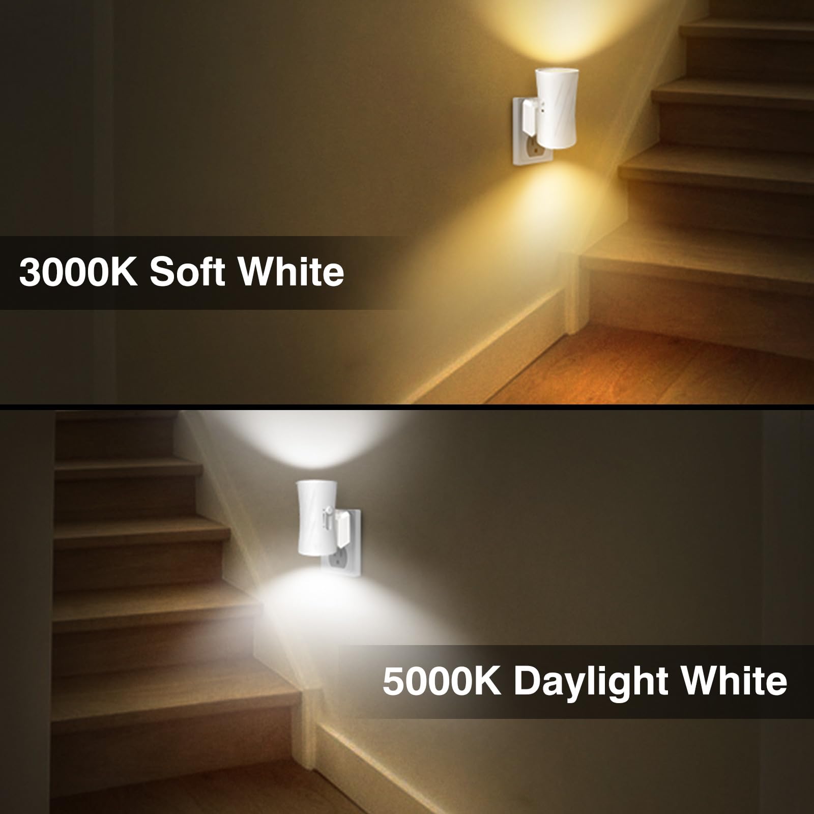 LED-Nachtlichter zum Einstecken in die Wand, 3000 K/5000 K umschaltbar, 2 Stück, Nachtlicht zum Einstecken, 0–100 lm, dimmbares Nachtlicht, modernes Nachtlicht, Dämmerung bis Morgendämmerung, Sensor