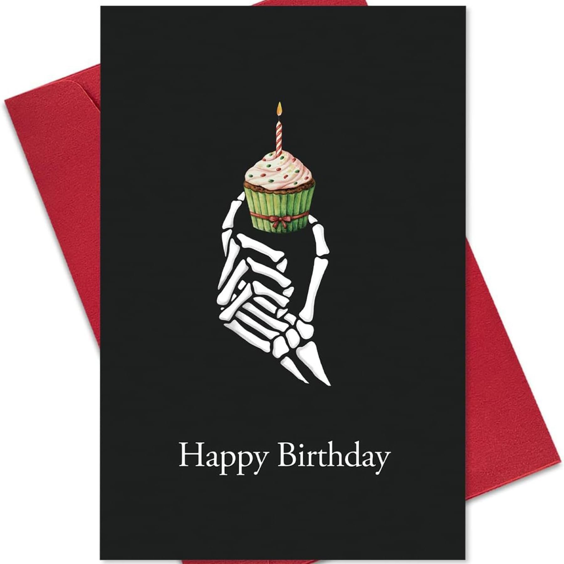 Wasise Horror Birthday Card - Goth Birthday Card, Gothic Skull and Cupcake Design, Scream Merch, Creepy Goth Birthdays Cards for Women Men, Perfect Personalised Punk Cards with DIY Interior