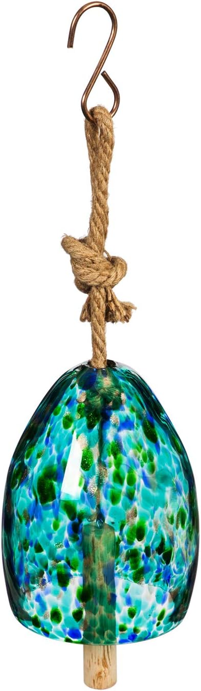 Evergreen Colorful Art Glass Wind Chime | Turquoise Blue| Solid Wood Striker | Natural Deep Tone | 8 Inches Tall | Beautiful Gift for Patio, Garden, Outdoor Home décor