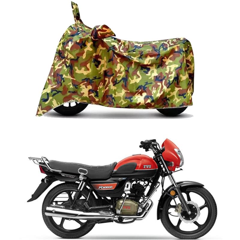 Image of Waterproof 100% PVC Coated Bike Scooty Two Wheeler Body Cover Compatible for TVS Radeon Dual Disc /UV-Rays /Heat Protection /Birds Dropping /Scratchproof /Dust Proof [6X6 Jungle Print]