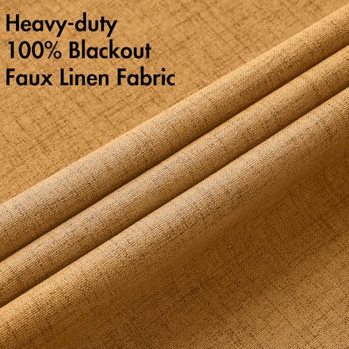 Image of MIULEE 100% Blackout Linen Textured Curtains for Bedroom Solid Thermal Insulated Mustard Yellow Grommet Room Darkening Curtains & Drapes Luxury Decor for Living Room 52 x 90 Inch (2 Panels)