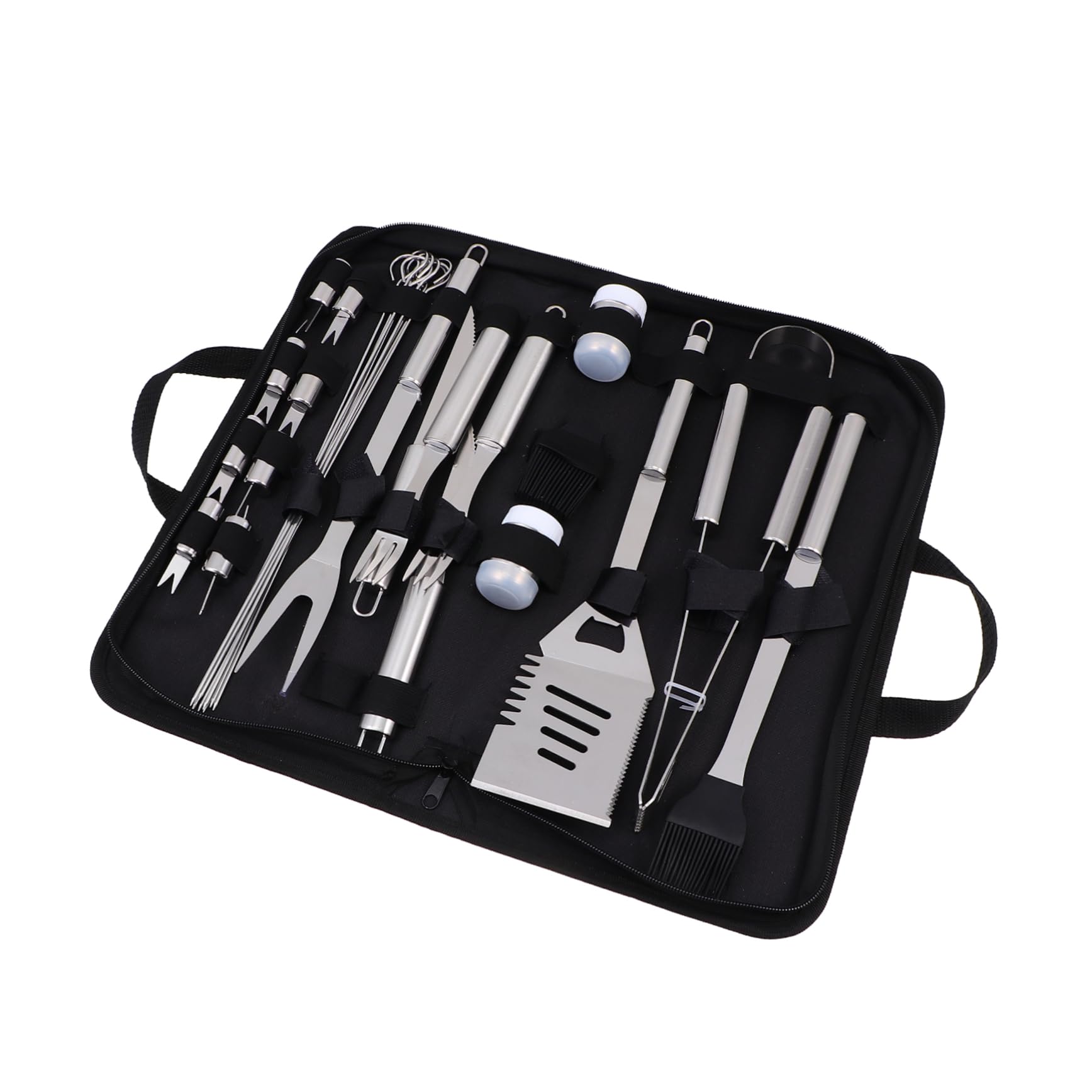 Juego de Utensilios para Barbacoa Portátil 1 Set de Acero Inoxidable | Negro, Tenedor, Cortador, Cepillo y Pala, Almacenamiento Fácil, Uso Práctico para Exterior