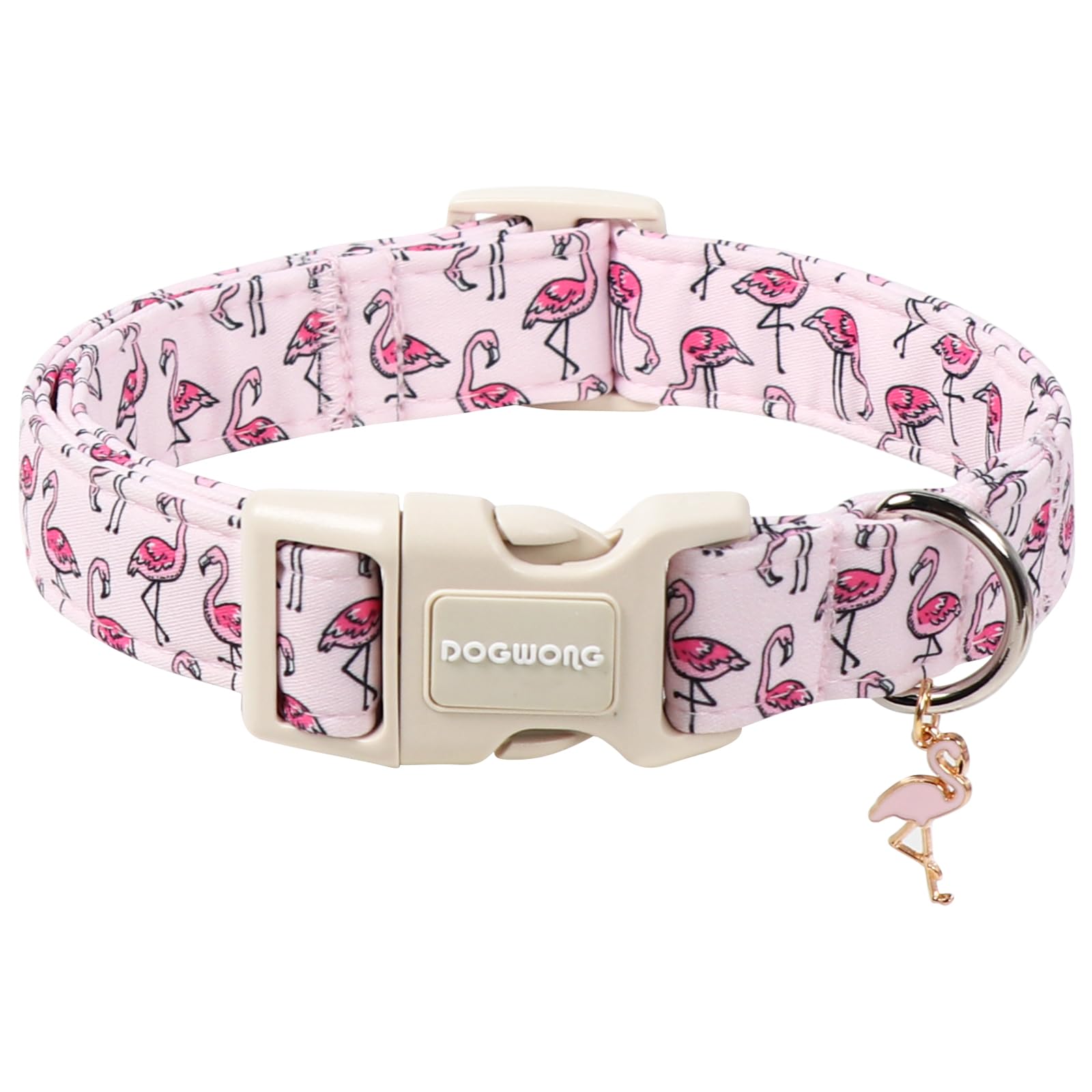 Collier chien en coton doux premium motif flamants roses DOGWONG