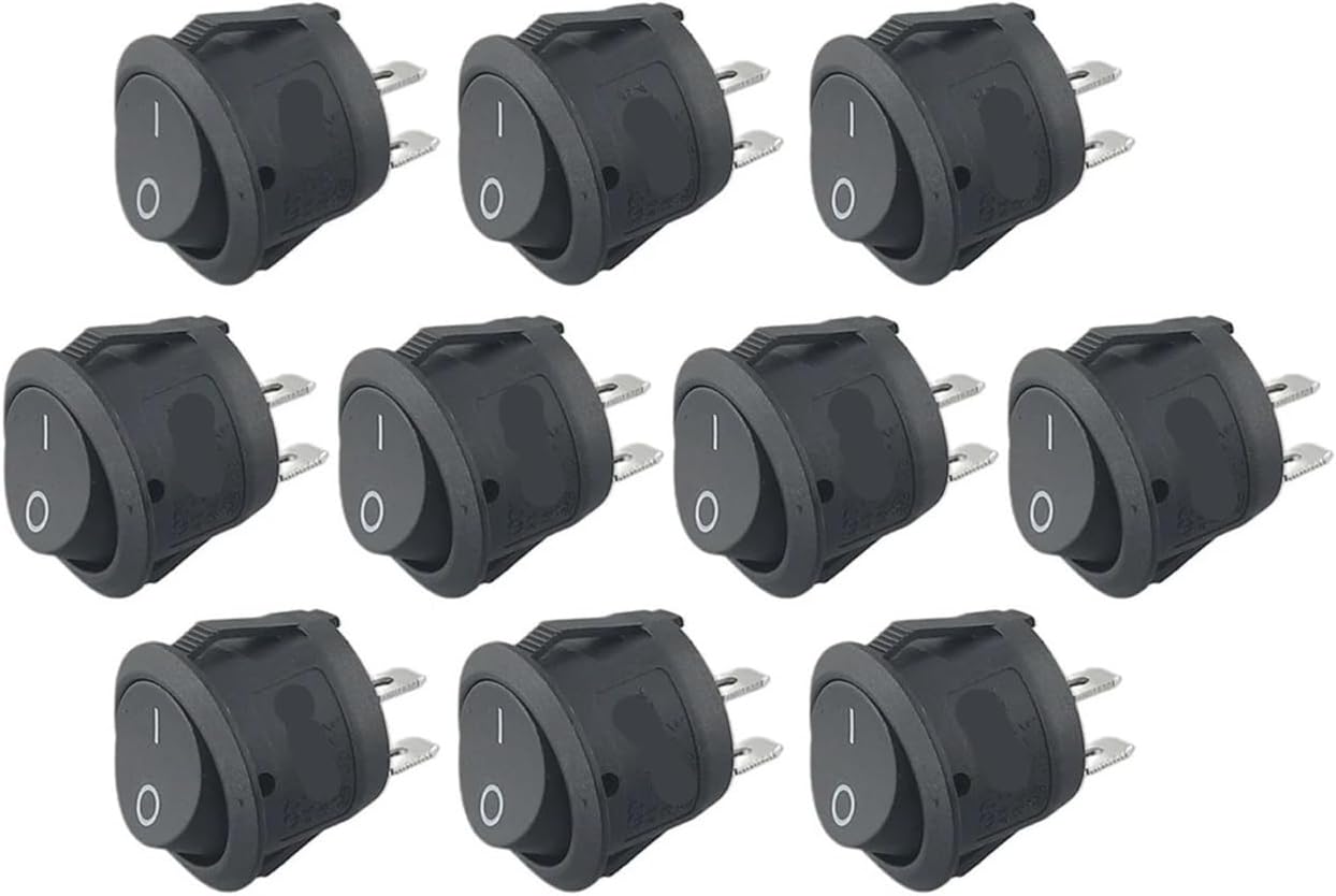 10-Pack 12V Round Rocker Switch On/Off 2-Pin SPST