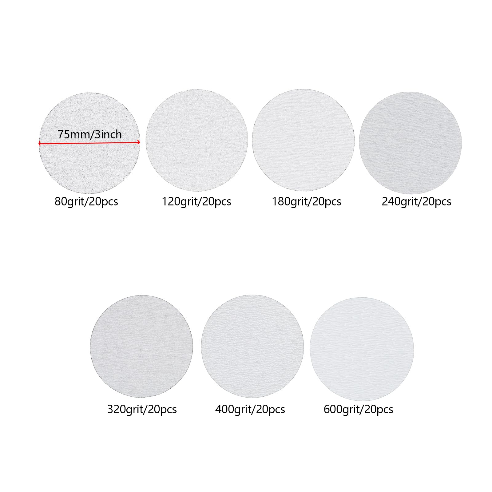 OTOTEC 140pcs 75mm Sanding Discs Pads Velvet Backed Disc Wet Dry Sandpaper 80 120 180 240 320 400 600 Grits Sandpaper for Die Grinders Air Grinders Electric Drills - Image 4