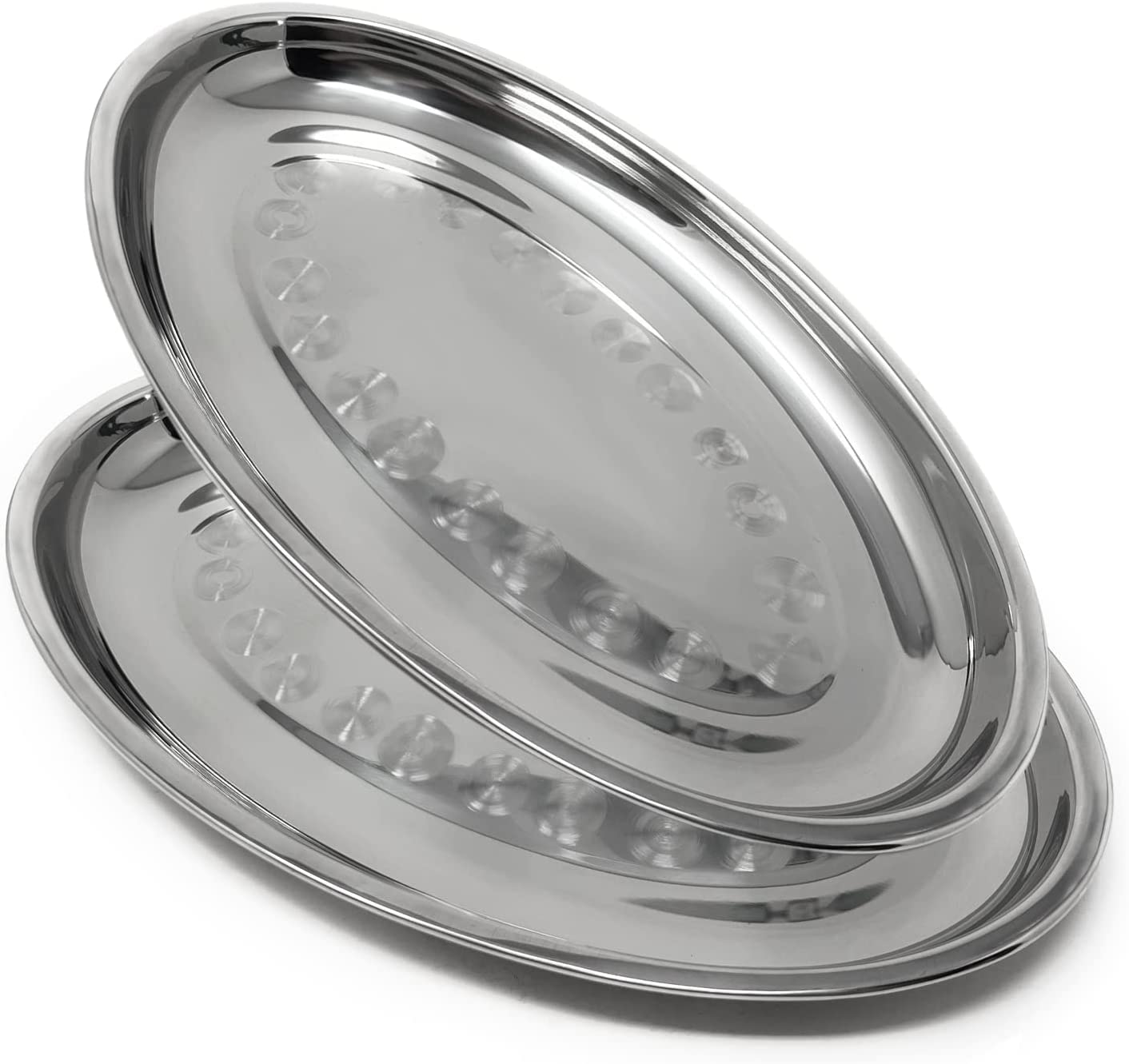 Space Home Silver - Set Of 2 Oval Serving Tray - Snack Plate - Serving Dish - Plateware Dish - Decorative Table Centerpiece - Steel Tray - 40 Cm