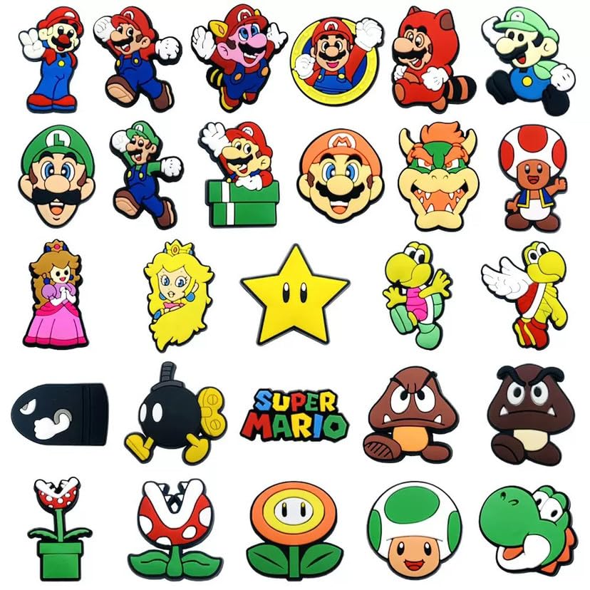 27Pcs Mario Shoe Decoration Charms for Croc Clog Sandals Shoe Accessories Charms for Adults