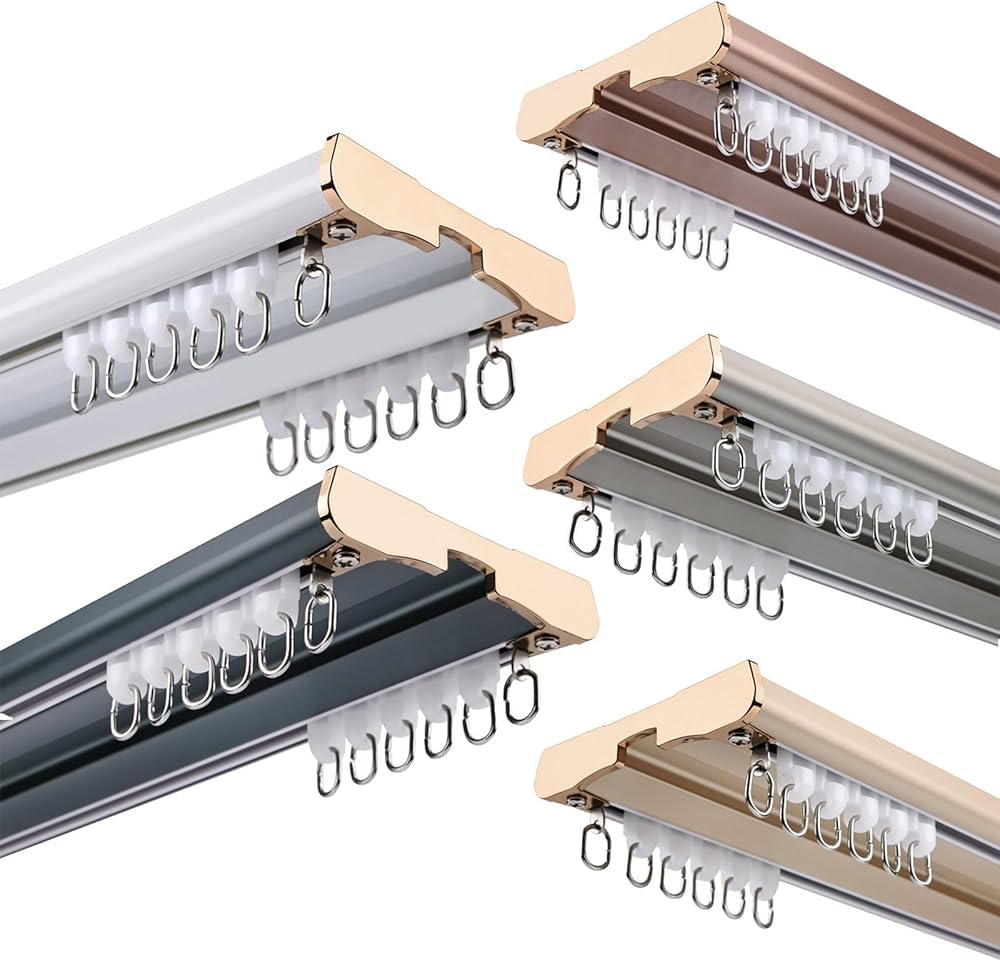 Wytrzymałe podwójne szyny do zasłon, montowane na suficie, system przesuwny do przegród pomieszczeń, 3,5 m, aluminium, niebieskie, trwałe i wszechstronne rozwiązanie do zasłon