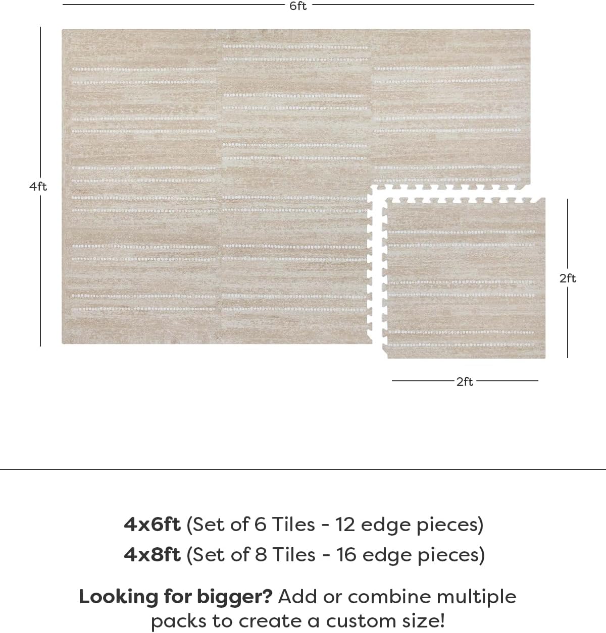 House of Noa Play Mat – 4x6 Toast Aspen – Set of 6 Tiles – Cushioned EVA Foam Play Mat for Floor, Soft Interlocking Mats for Hard Floors