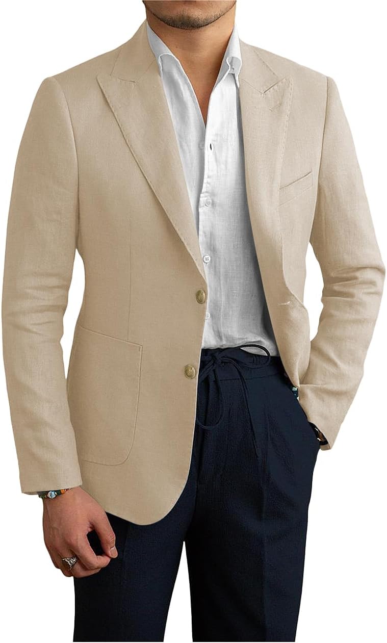 Men's Casual Slim Fit Linen Blazer Regular fit Jacket Lightweight 2 Button Blazer Sport Coat